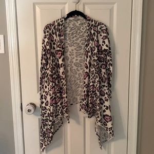 Boston Proper Pink and gray leopard print cardigan